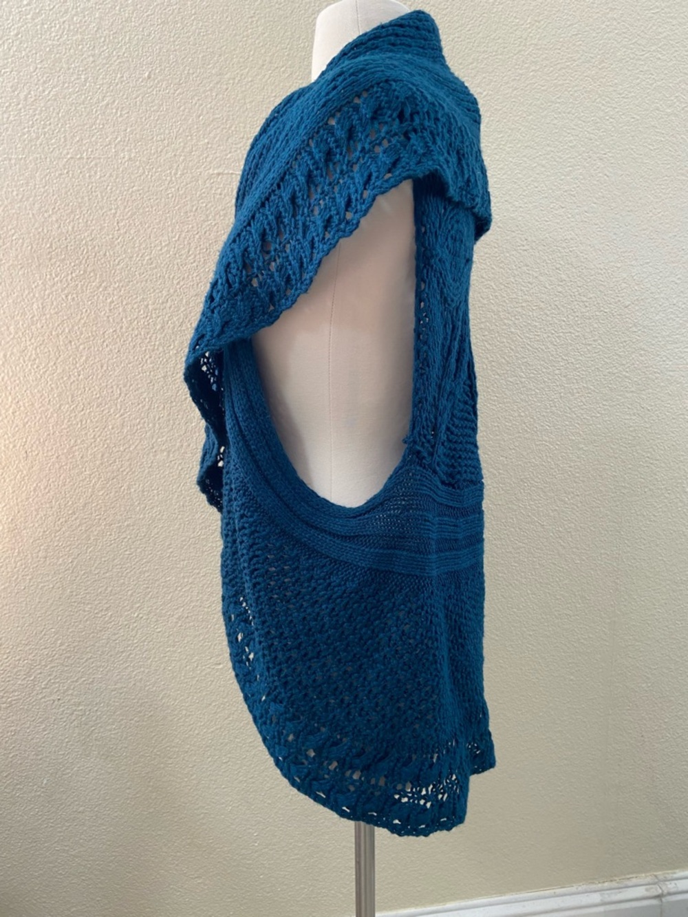 GNW sleeveless cardigan turquoise blue, Open-Front Crochet Knit Vest size:L - Picture 4 of 11